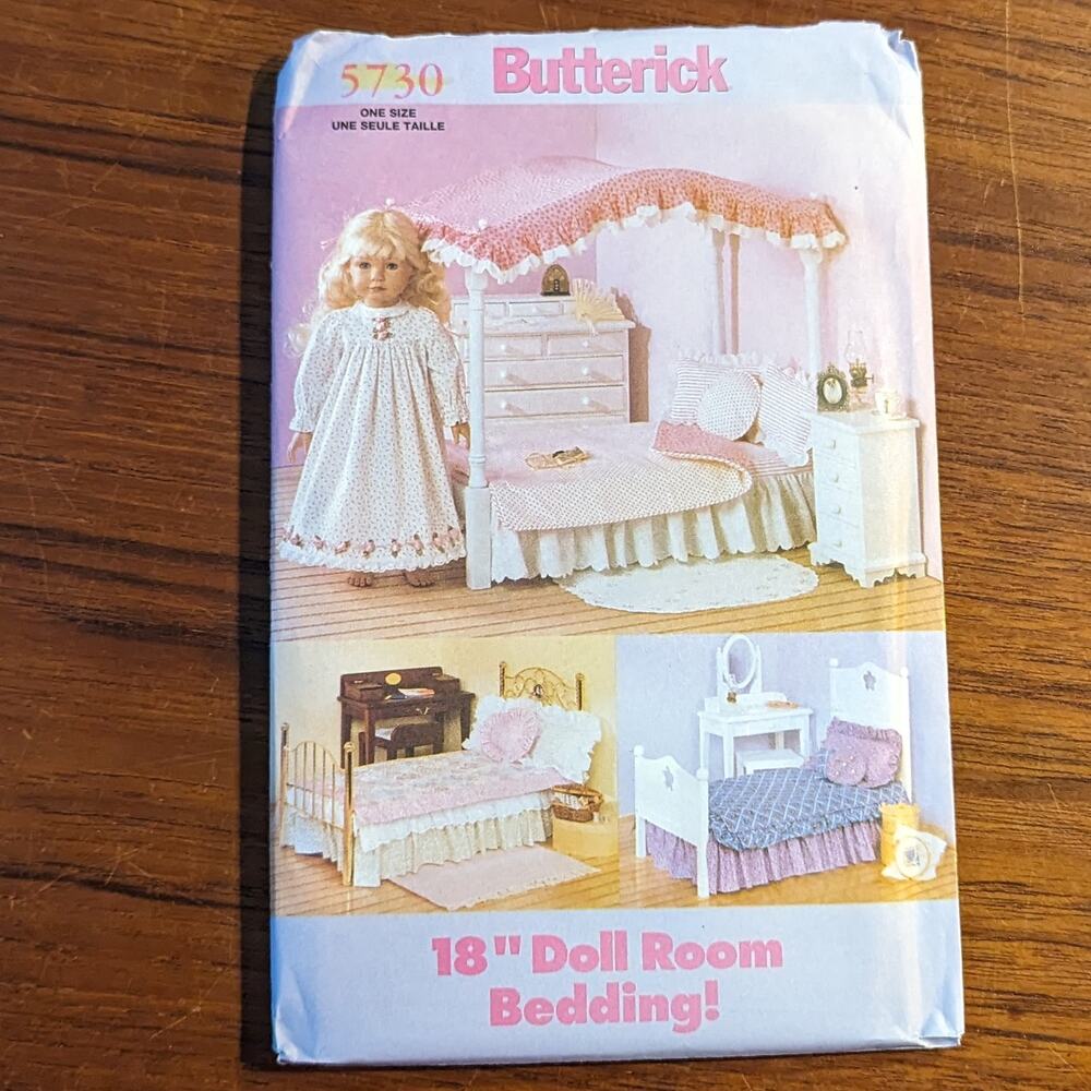 UNCUT Butterick Pattern 5730 for 18" Doll Bedding